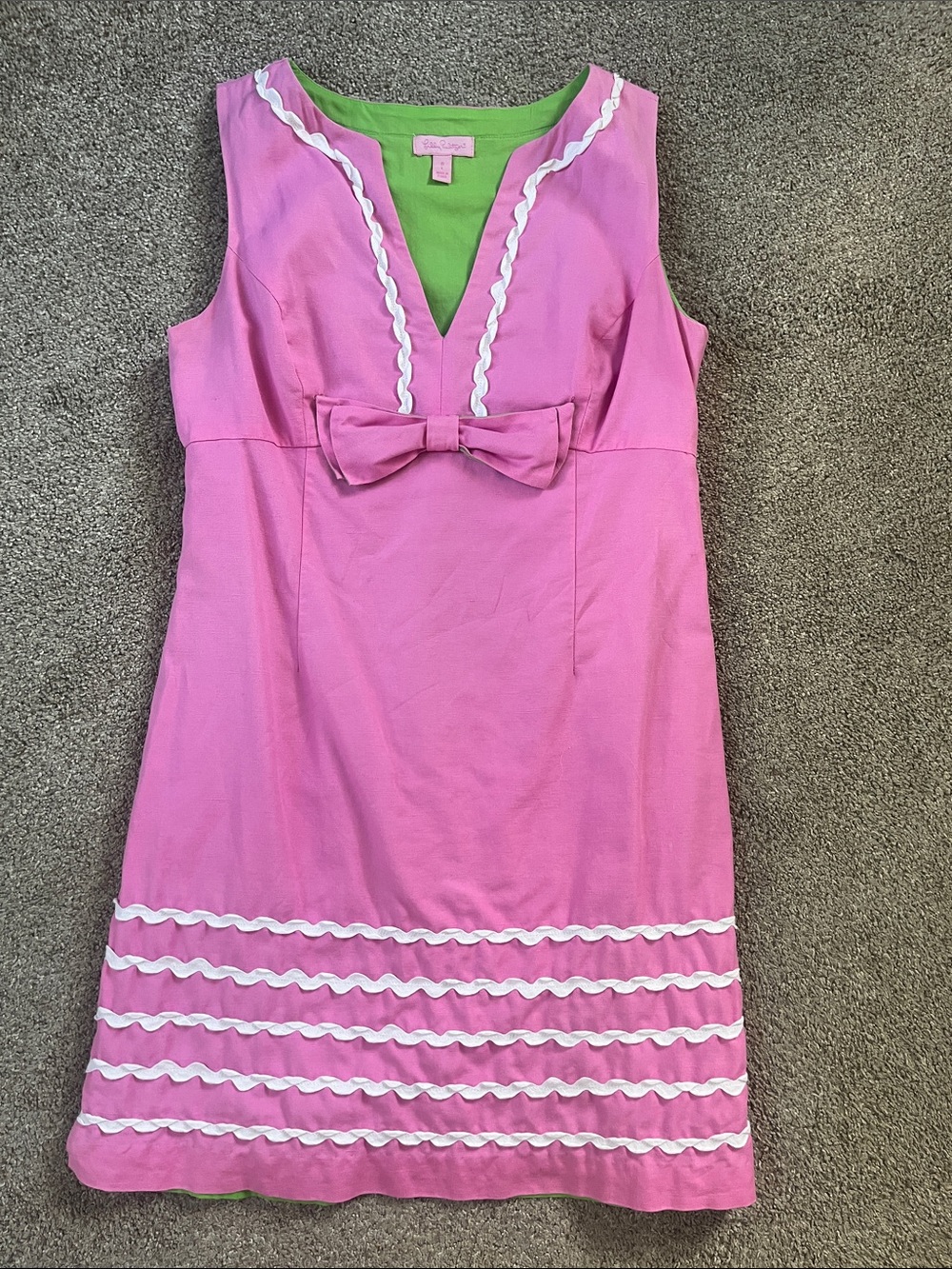 Lilly Pulitzer Hot Pink Sleeveless V-Neck Mini Dress with Green Lining